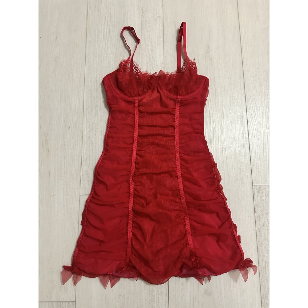 NWT Vintage Victoria's Secret‎ Sexy Little Thing Red Bow Lace Slip Dress Ruched